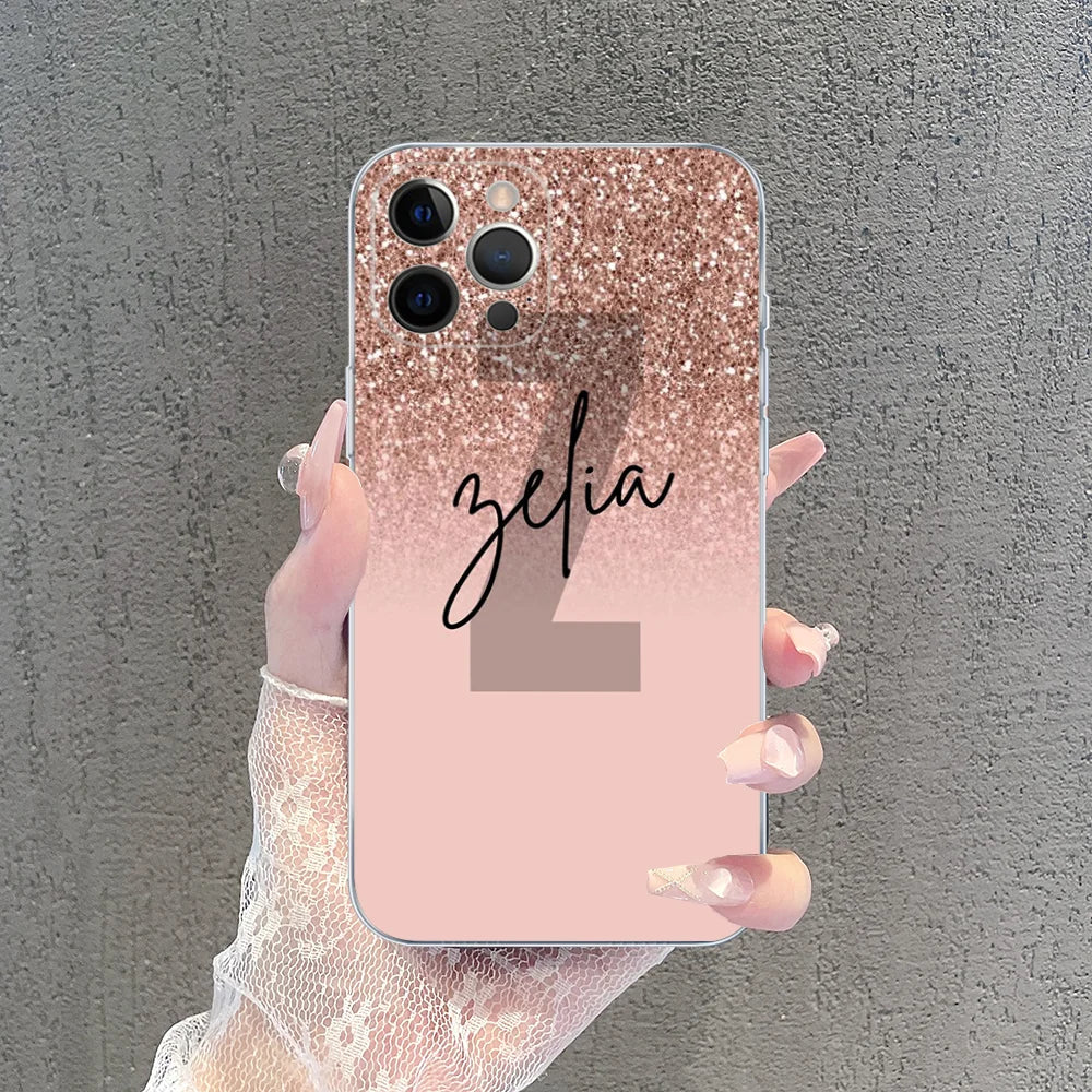 Pink Shiny Initial Clear Silicone iPhone Case