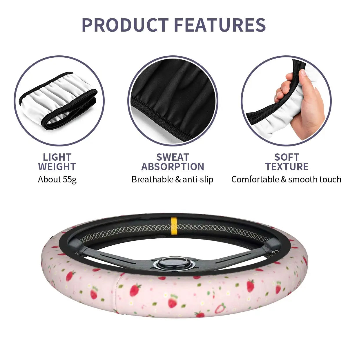 Pink Strawberry Car Steering Wheel Cover