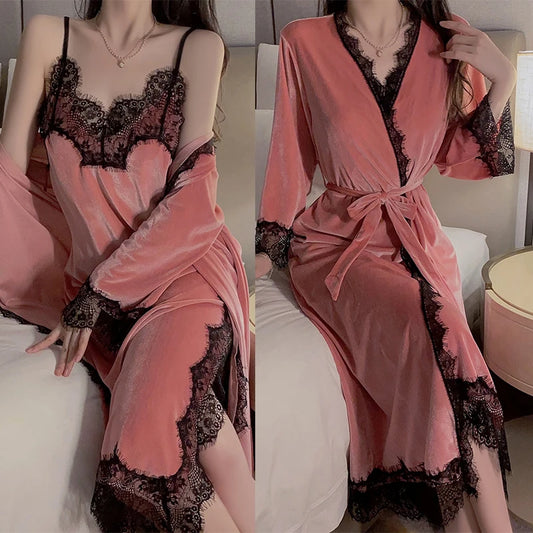 Pink Velour Robe and Cami Set