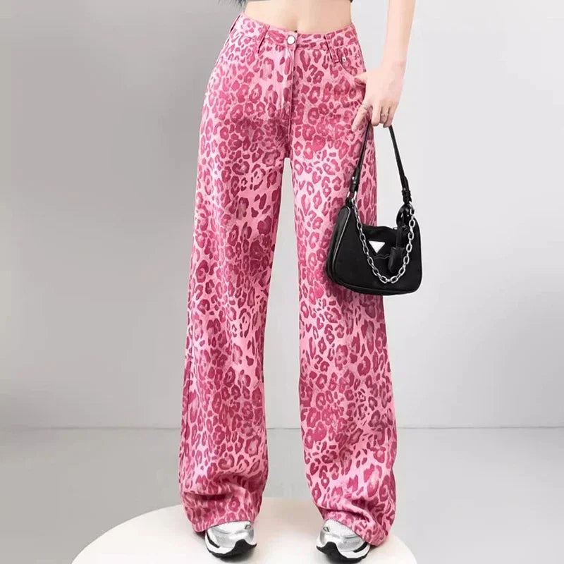 Pink Leopard Baggy Jeans