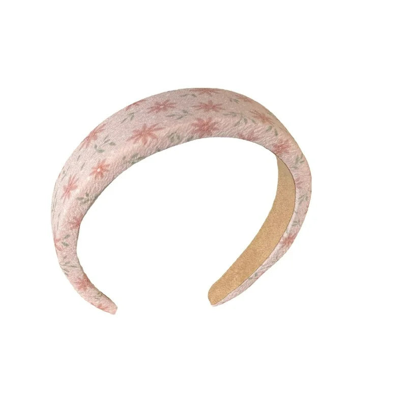 Pink Pleated Flower Plate Wide-Brim Headband