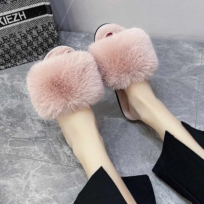 Pink Mink Fur Home Slippers