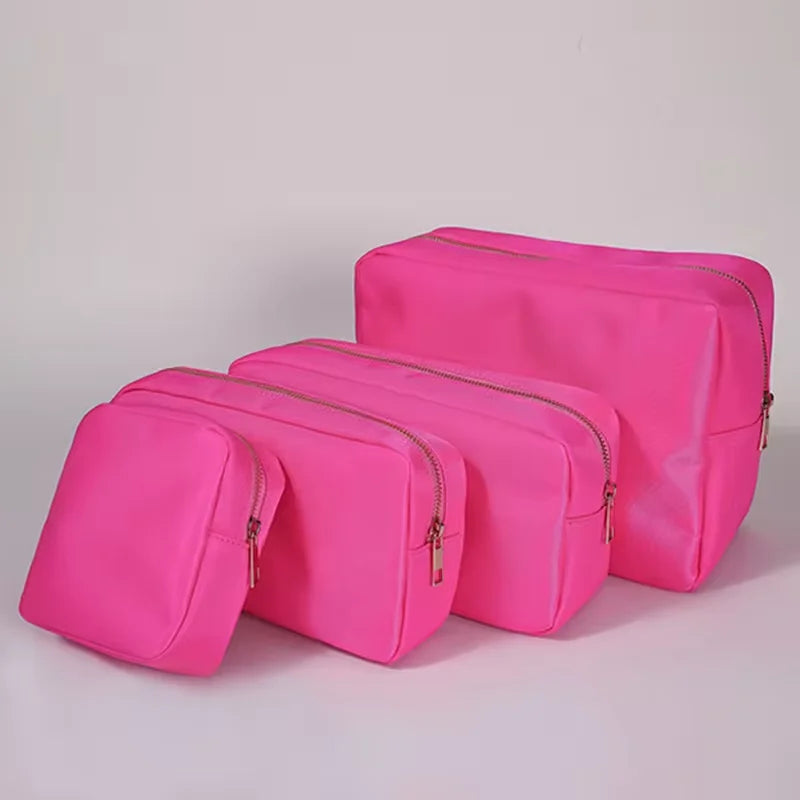Pink XL Nylon DIY Patch Cosmetic Bag
