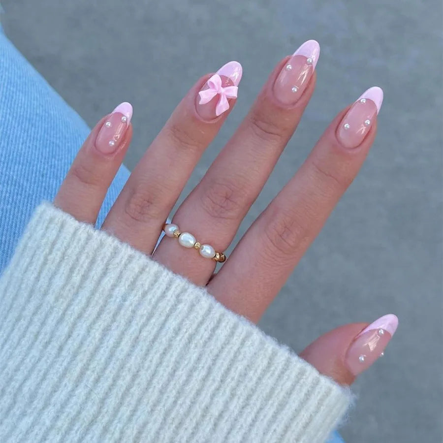 Blush Pink 3D Bow Almond Press-On Nails