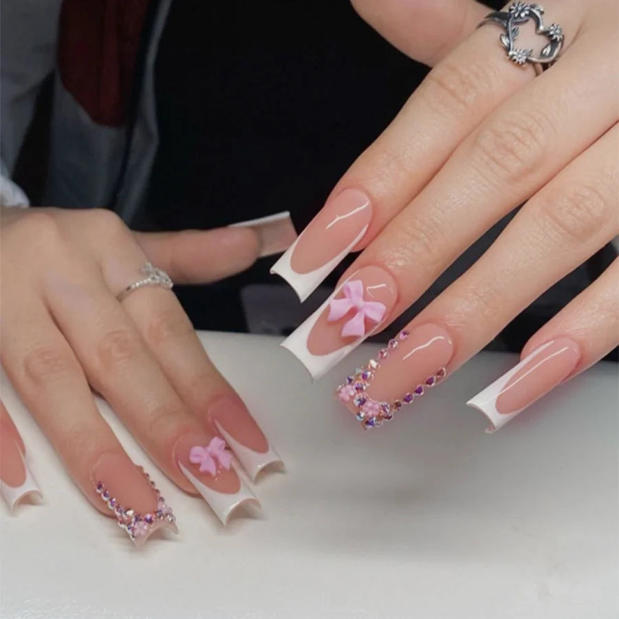 Blush Pink 3D Bow Almond Press-On Nails