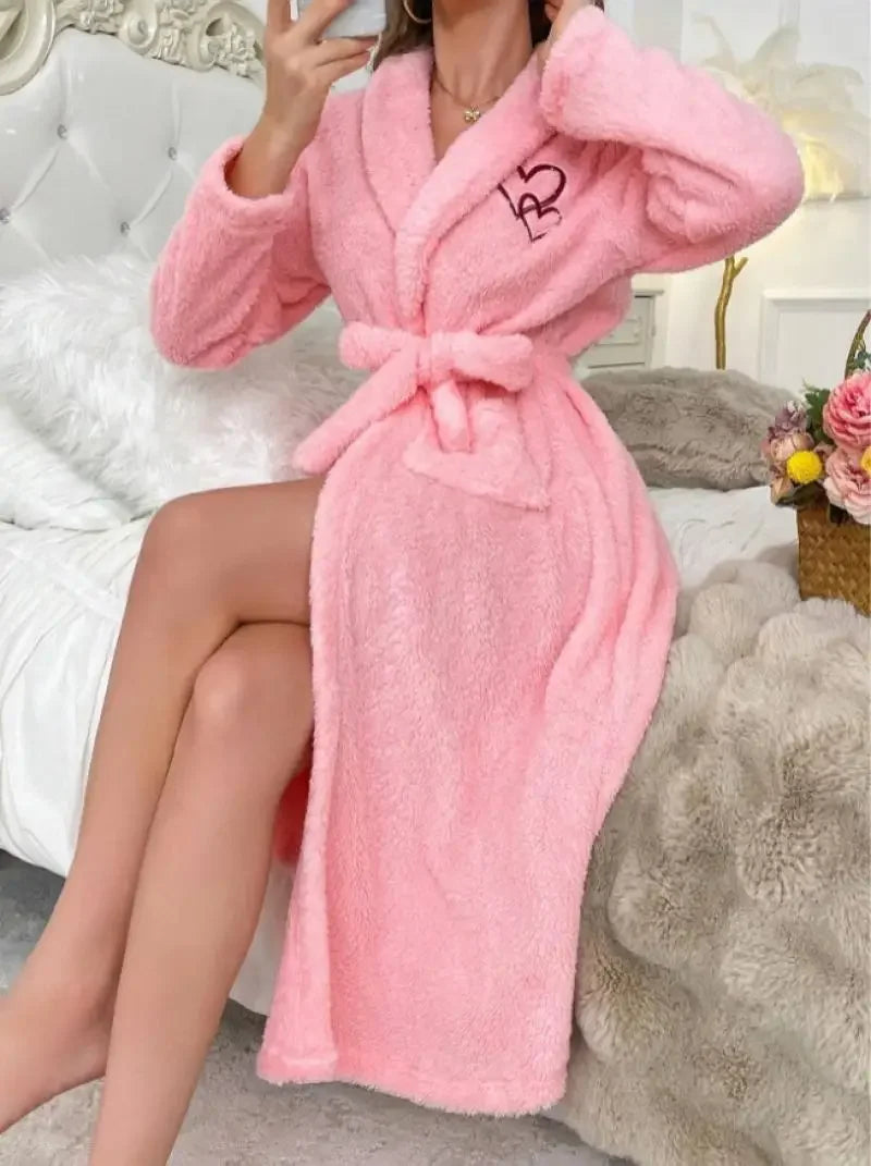 Pink Coral Fleece Bathrobe