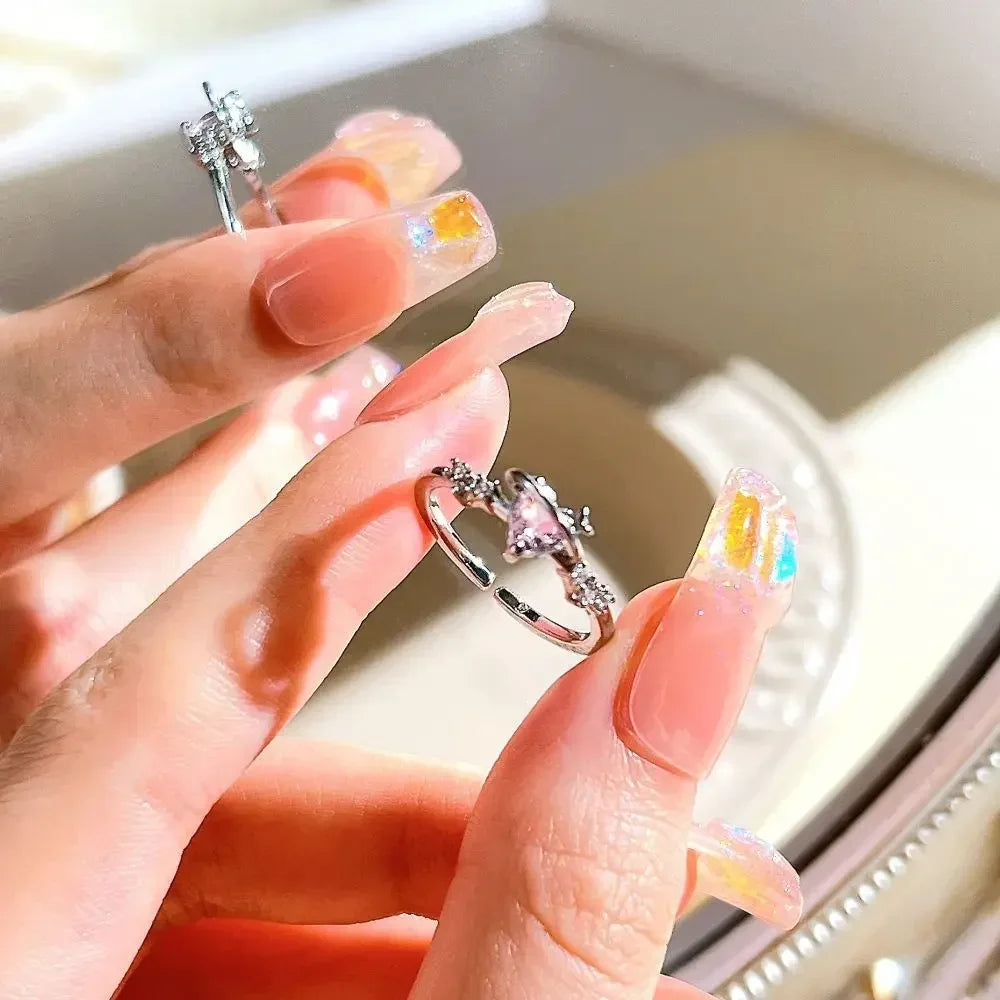 Pink Adjustable Ring Set