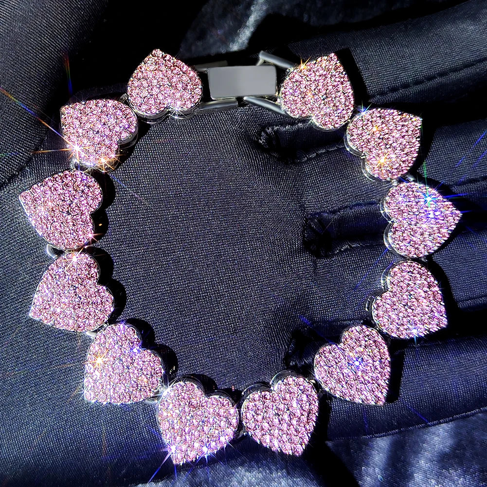 Pink Hip Hop Iced Out 4Pcs Cuban Bracelet Set