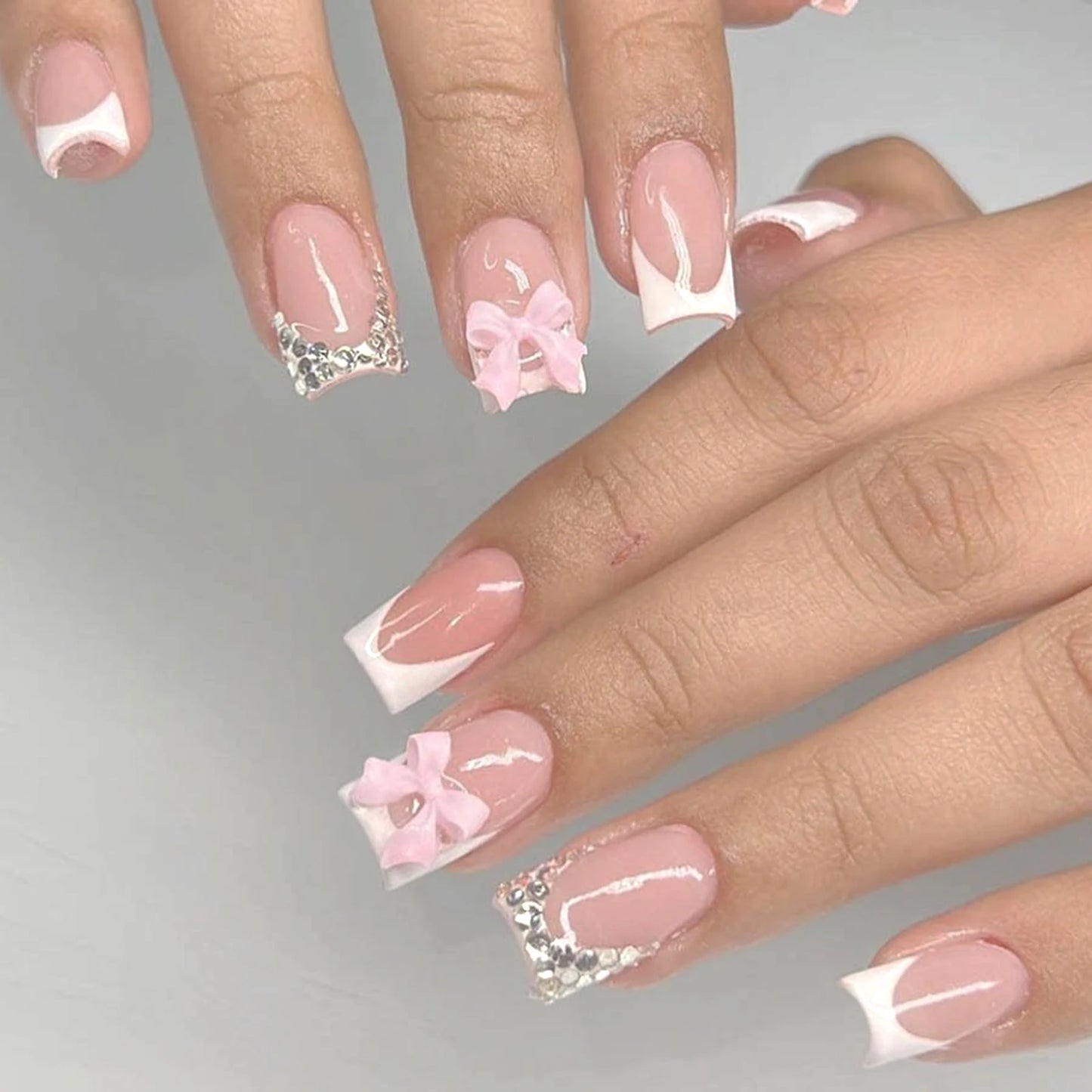 Blush Pink 3D Bow Almond Press-On Nails