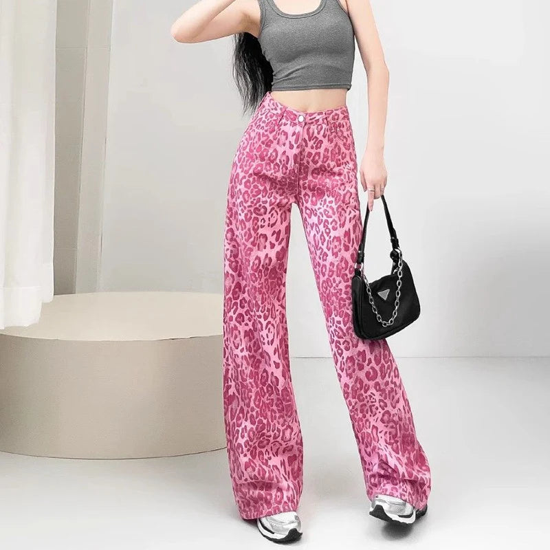 Pink Leopard Baggy Jeans