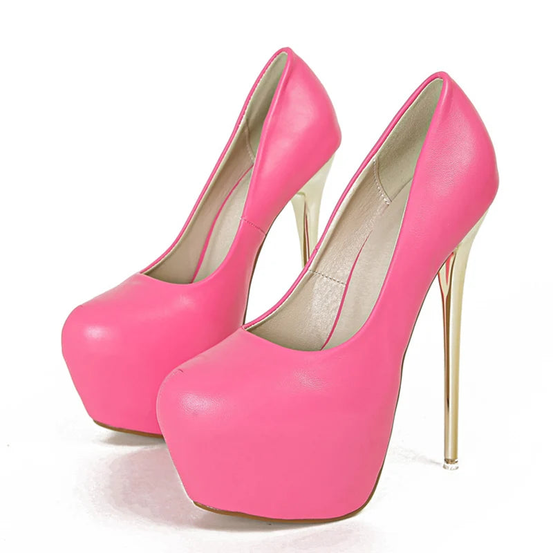 Pink PU Platform Stilettos