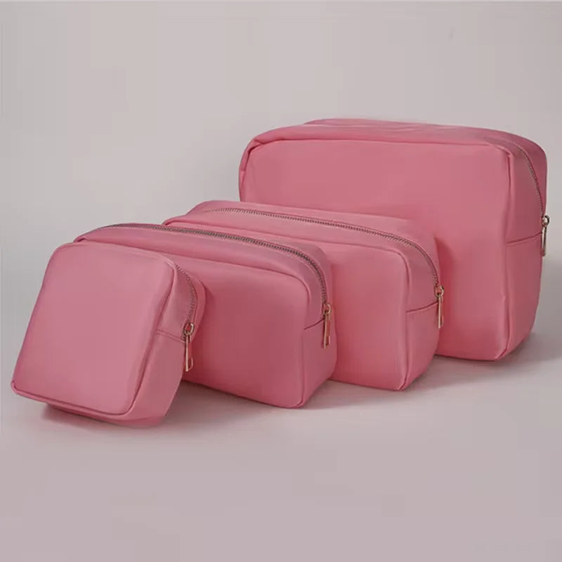 Pink XL Nylon DIY Patch Cosmetic Bag