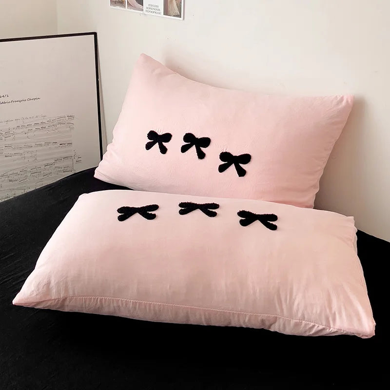 Pink Bow Embroidery Duvet Set