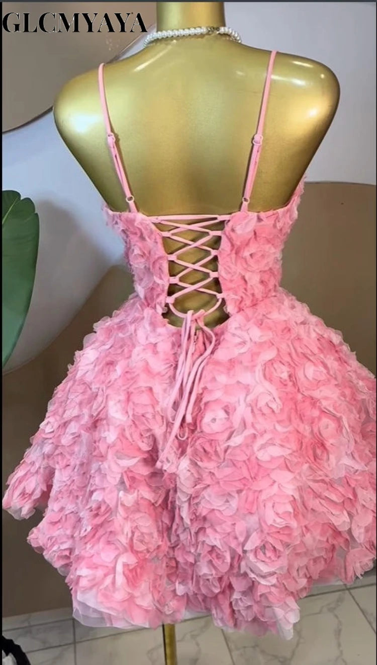 Rose Floral Lace-Up Back Midi A-line Dress