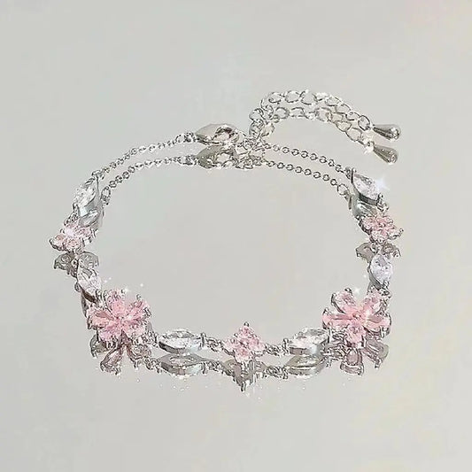 Pink Cherry Blossom Zircon Bracelet