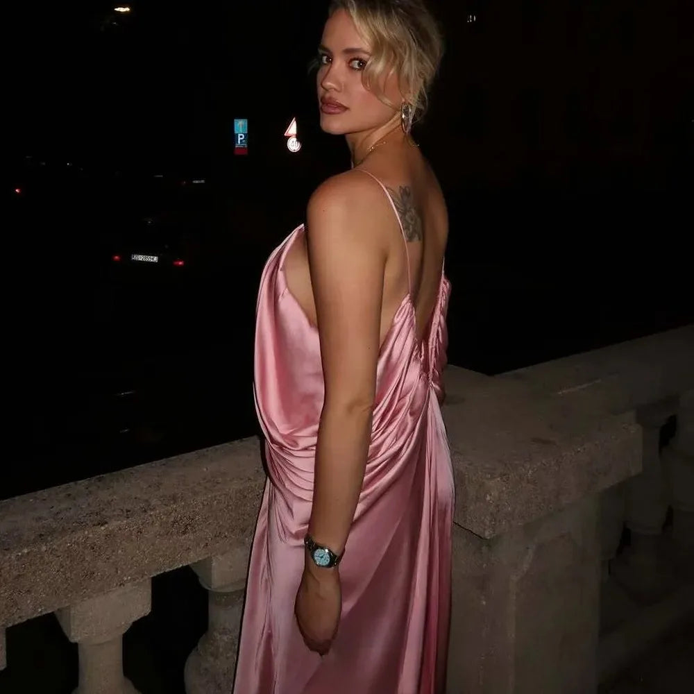 Sexy Chic Pink V-Neck Backless Party Dress