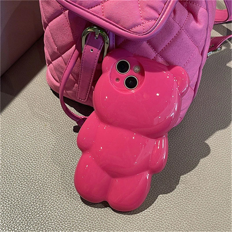 Pink 3D Cartoon Bear iPhone Case