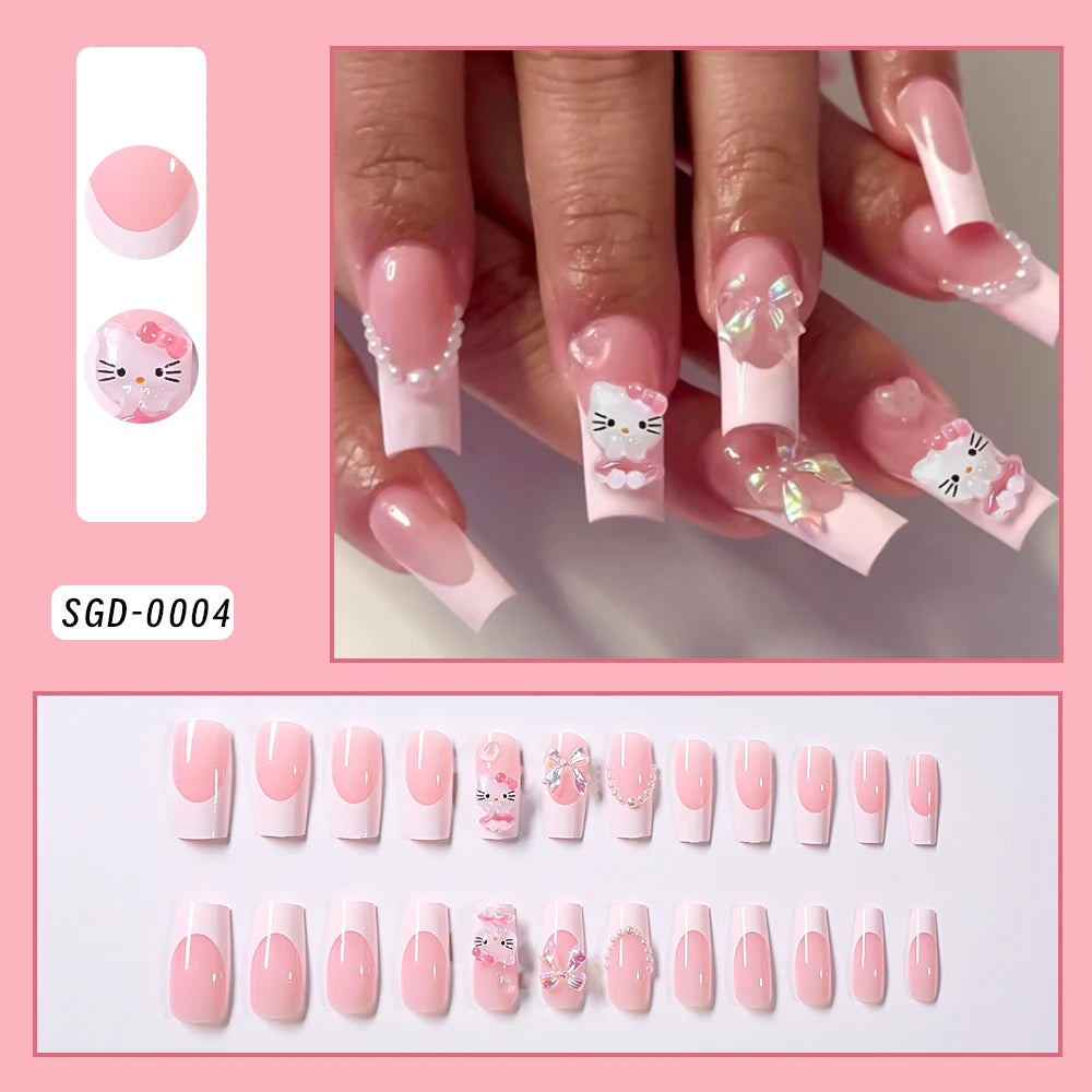 Pink Hello Kitty Leopard French Press-On Nails
