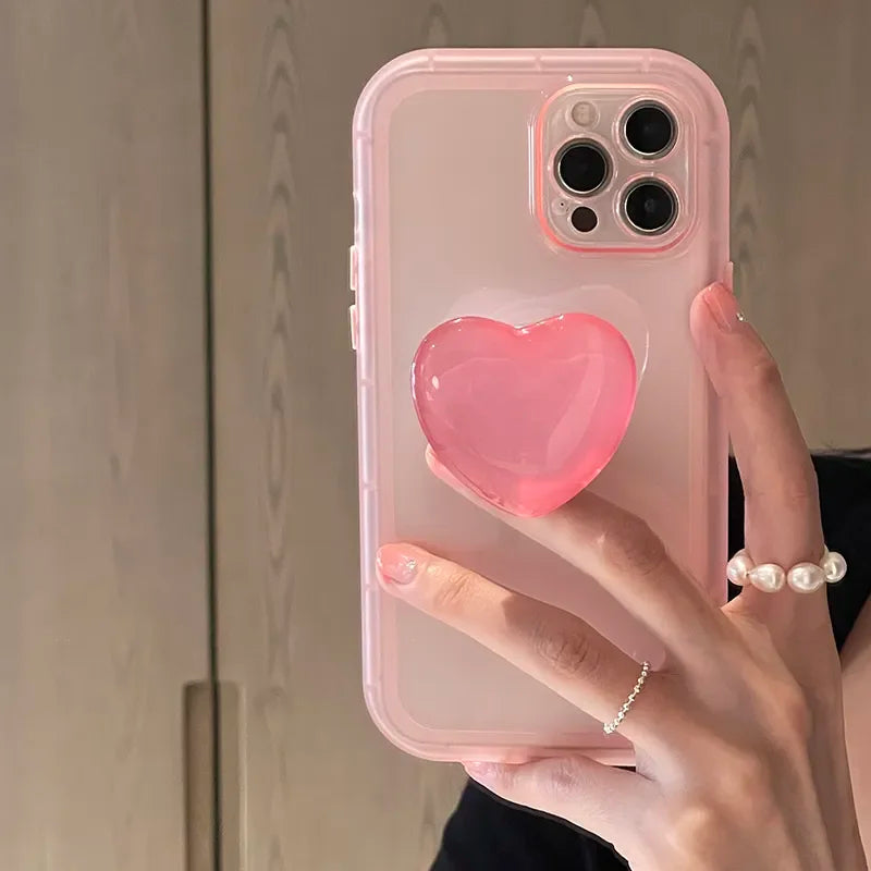 Pink Heart Stand Holder Clear iPhone Case