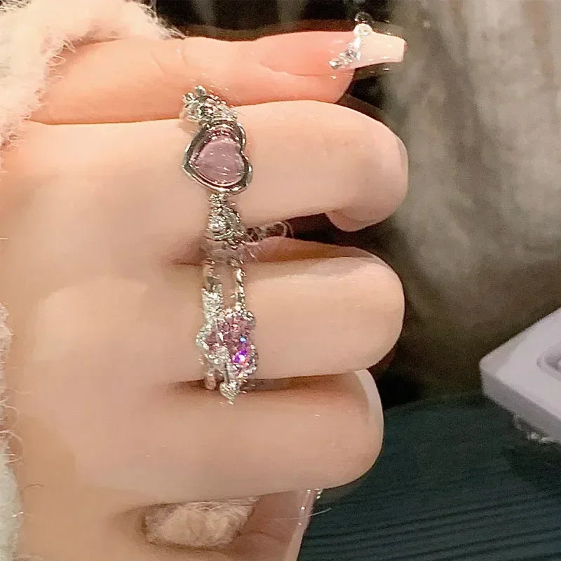 Pink Adjustable Ring Set