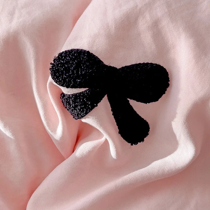 Pink Bow Embroidery Duvet Set