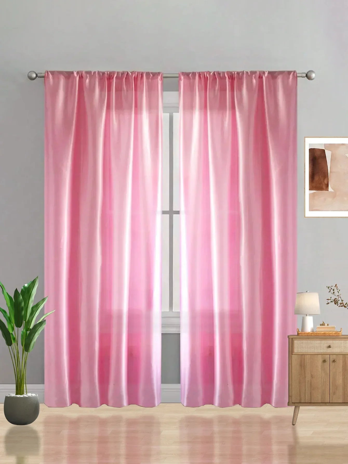 Pink Semi-Transparent Window Partition Curtains