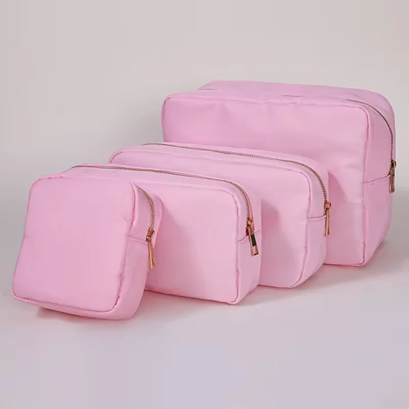 Pink XL Nylon DIY Patch Cosmetic Bag