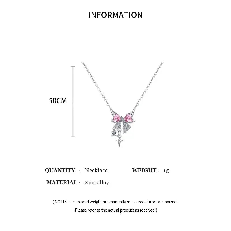 Pink Crystal Bow Y2K Heart Necklace