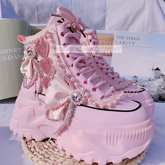 Pink Sweet Heart Pearl Runner Sneakers