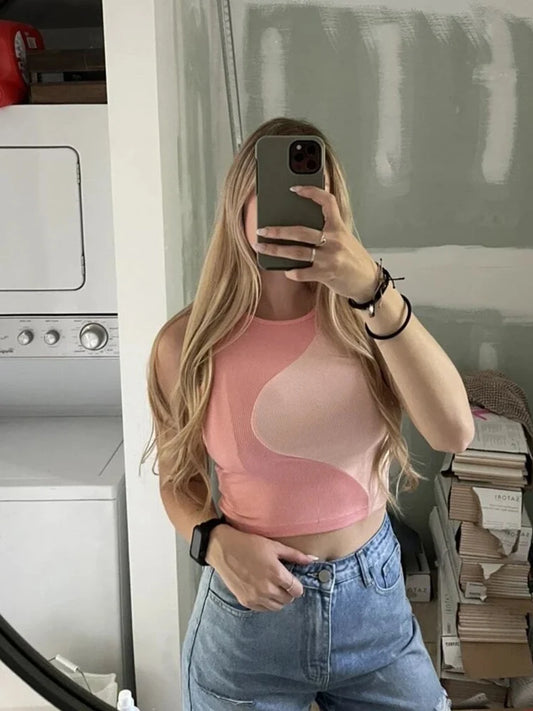 Pink Ribbed Crop Tank