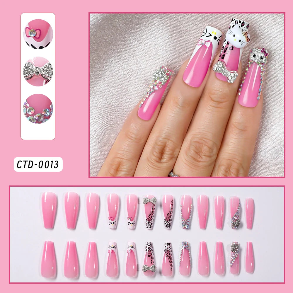 Pink Hello Kitty Leopard French Press-On Nails