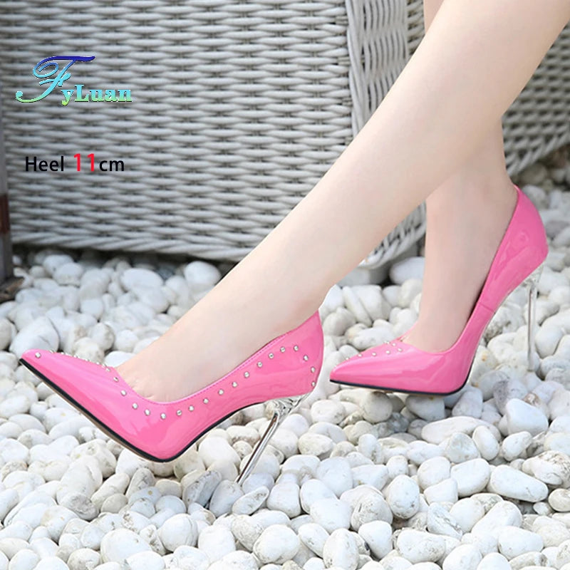 Pink Rivet Pointed Stiletto Pumps