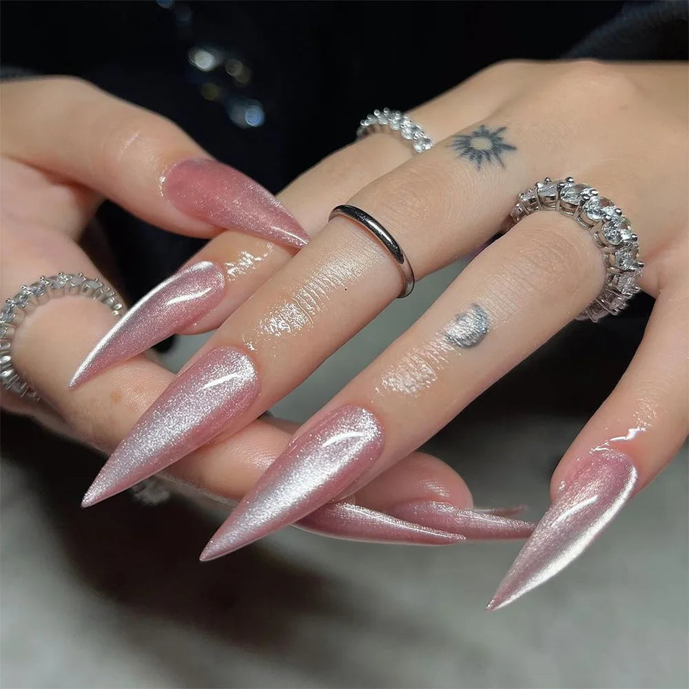Gradient Pink Stiletto Charm Press-On Nails (24Pcs)
