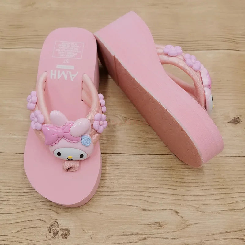 Pink Hello Kitty & Melody Y2K Flip Flops