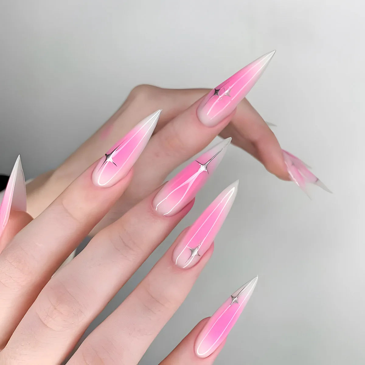 Gradient Pink Stiletto Charm Press-On Nails (24Pcs)