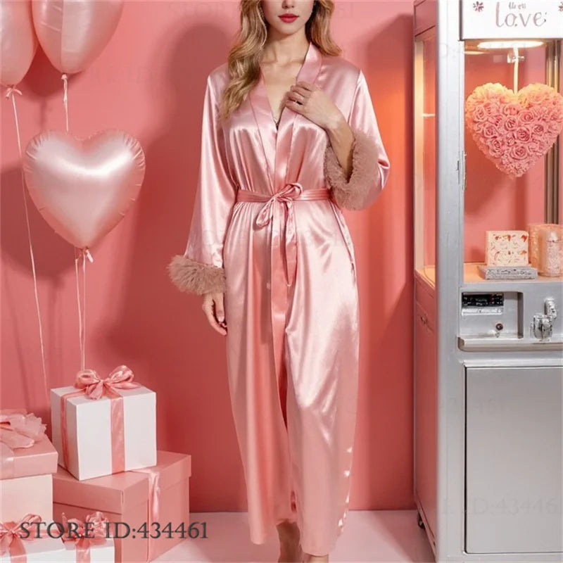 Pink Silk Satin Robe