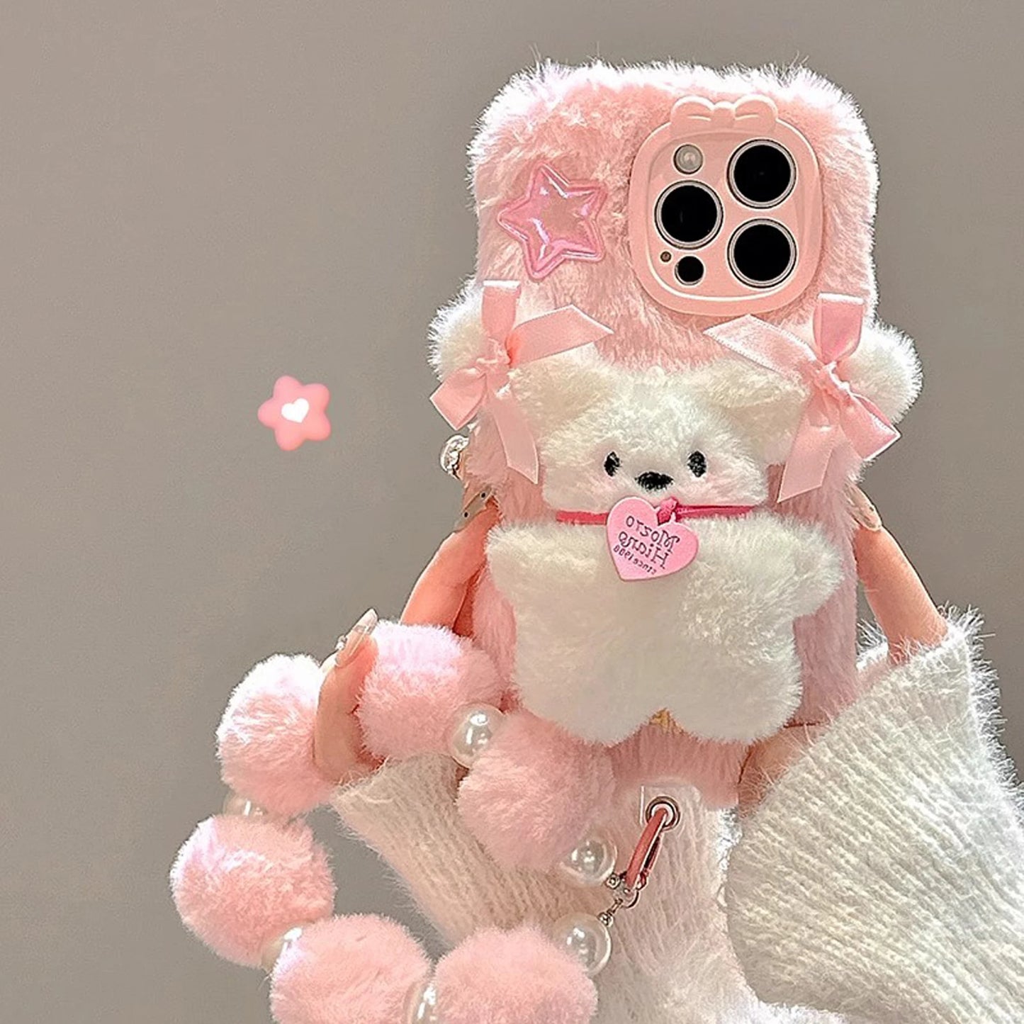 Pink Plush 3D Doll Chain iPhone Case