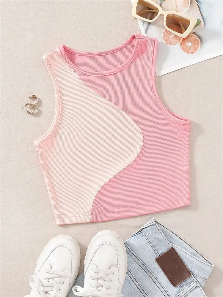 Pink Ribbed Crop Tank