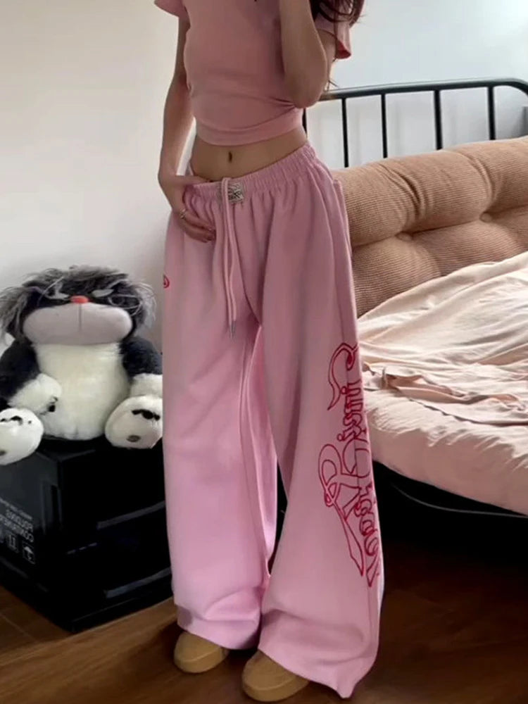 Pink Hip Hop Letter Sweatpants