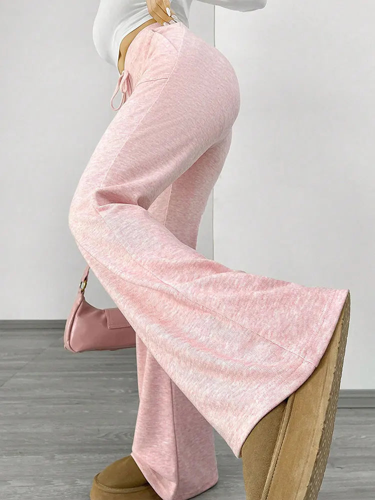 Pink Knitted Lace-up Trousers