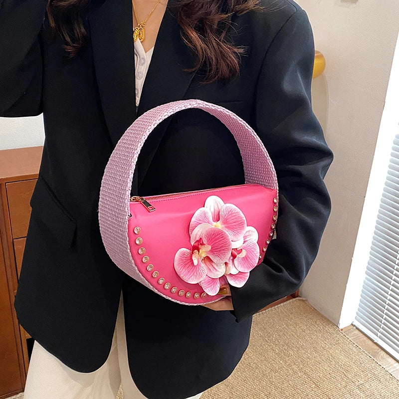 Pink Diamond Floral Semicircle Clutch