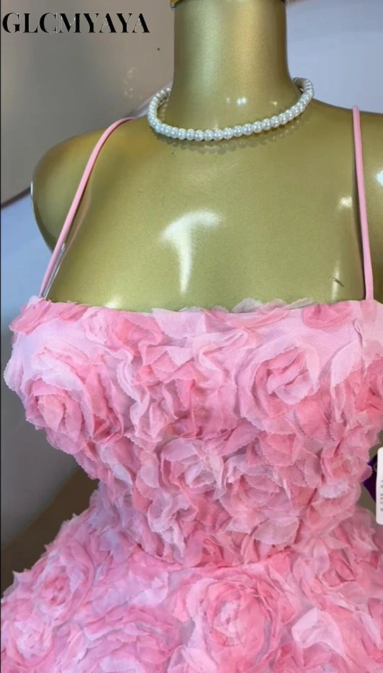 Rose Floral Lace-Up Back Midi A-line Dress